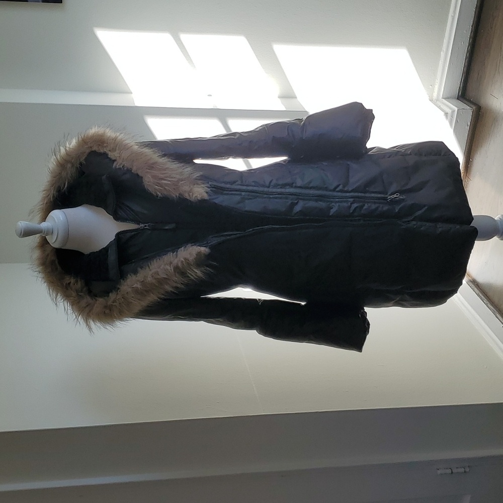 Mackage "Chloe" leather and fur trimmed down parka in black size Medium